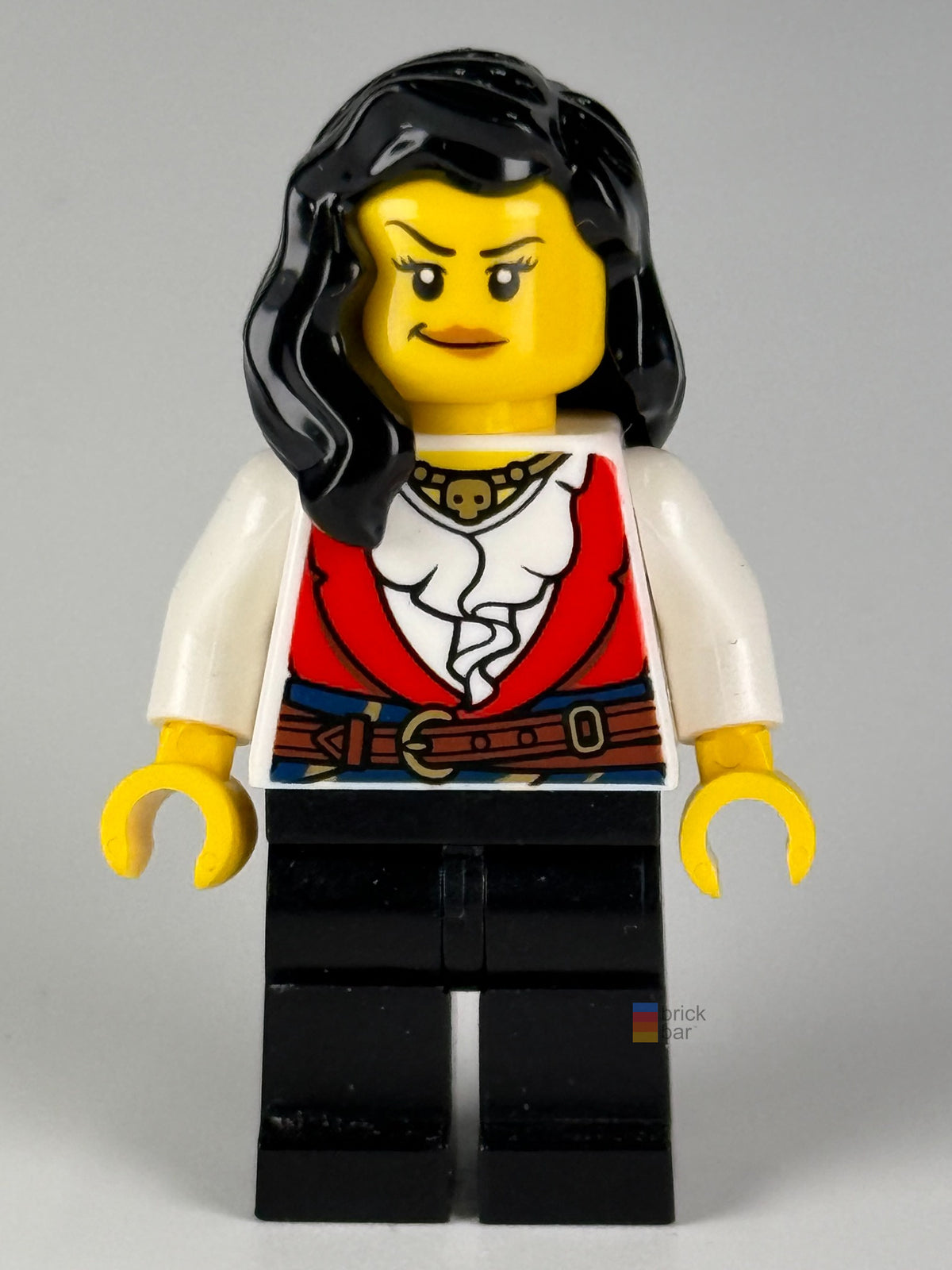 Pirate - Female, Black Legs, Red Vest over White Shirt, Black Hair pi189 front view