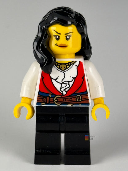 Pirate - Female, Black Legs, Red Vest over White Shirt, Black Hair pi189 front view