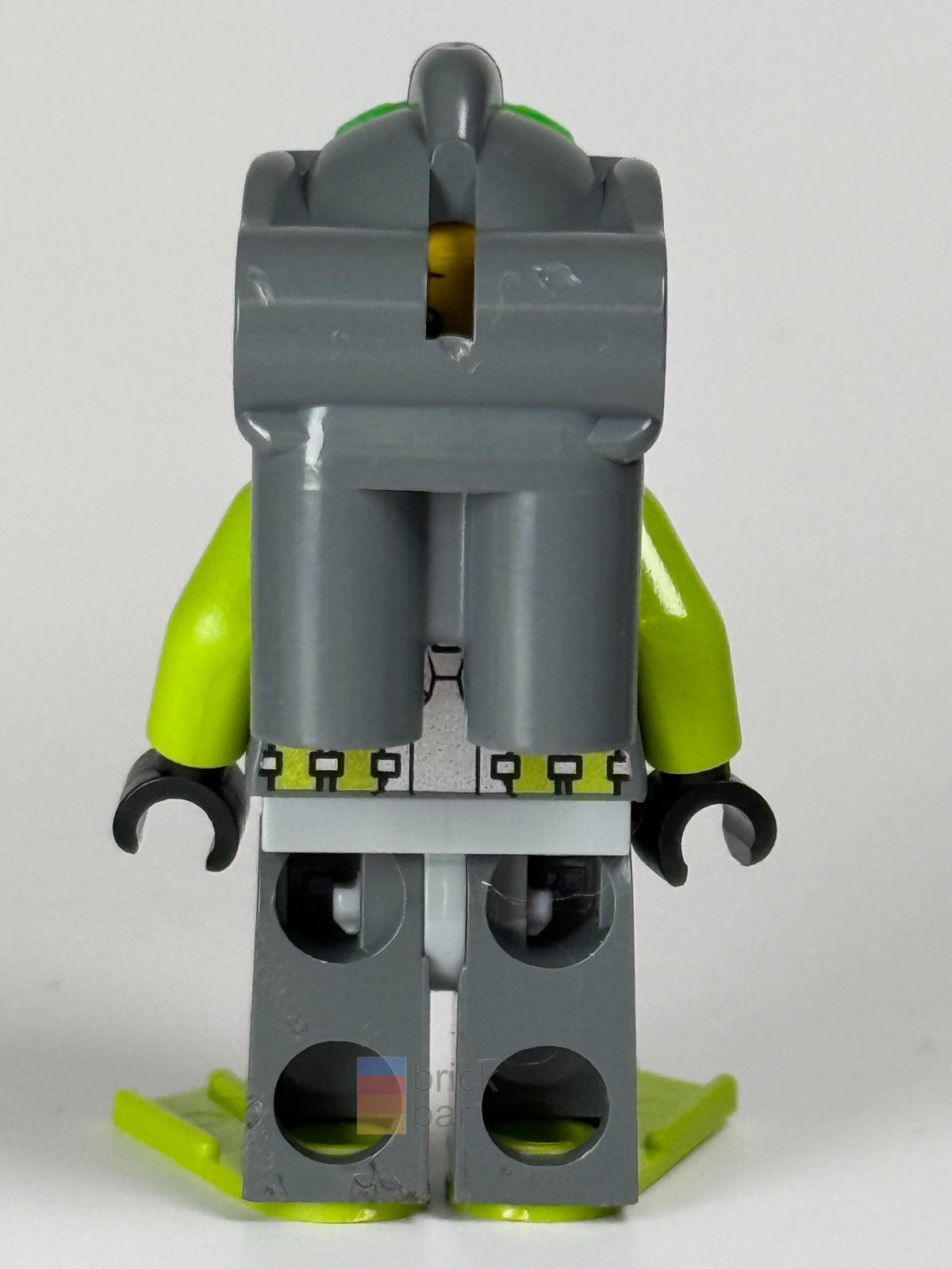 Brick Bar original photograph of Atlantis Diver 2 Bobby atl002 gray air-tank diving helmet and lime flippers, back view