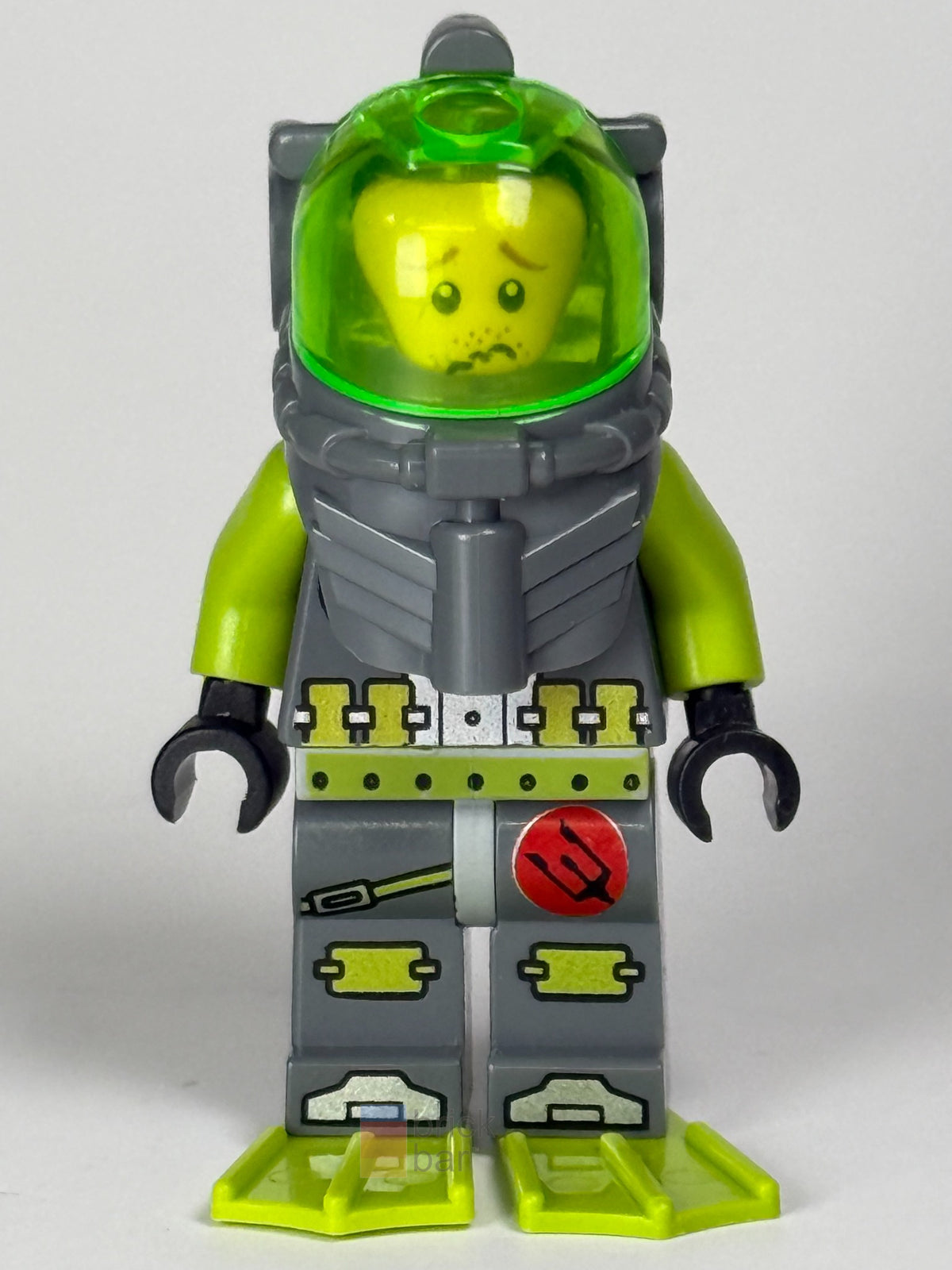 Brick Bar original photograph of Atlantis Diver 4 Lance Spears atl006 with green visor and lime flippers, front view