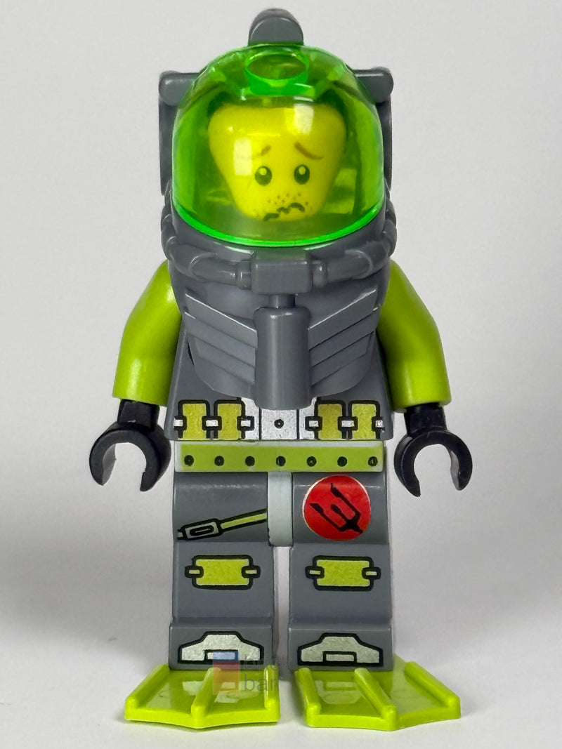 Brick Bar original photograph of Atlantis Diver 4 Lance Spears atl006 with green visor and lime flippers, front view