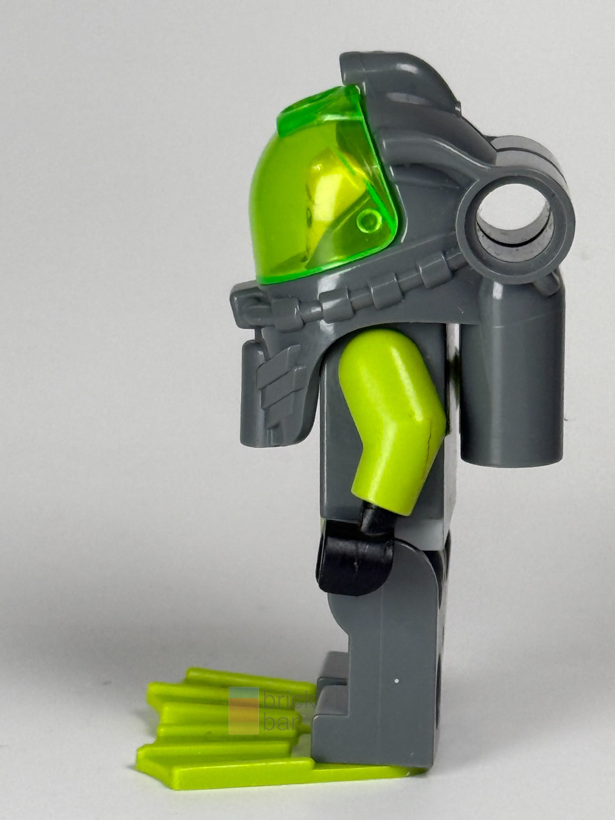 Brick Bar original photograph of Atlantis Diver 4 Lance Spears atl006 side view with diving helmet and lime flippers