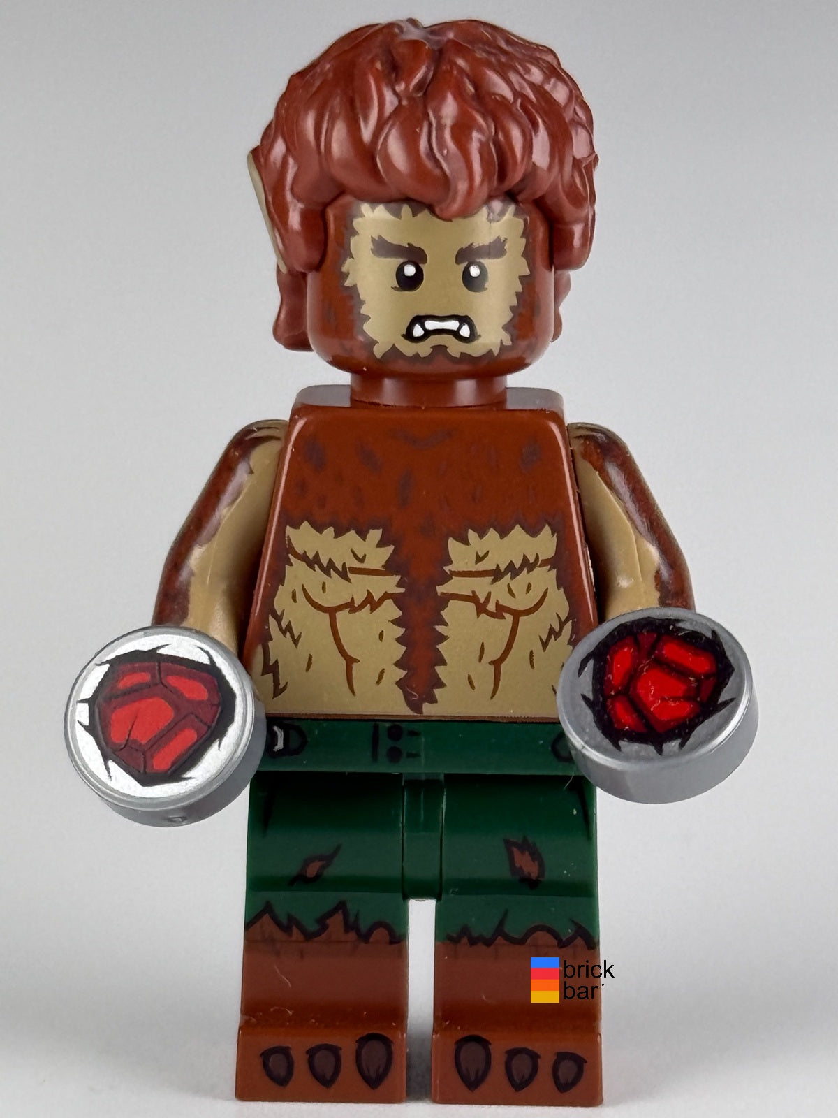 The Werewolf colmar16 LEGO Marvel Studios Series 2 minifigure with pictured accessories, front view