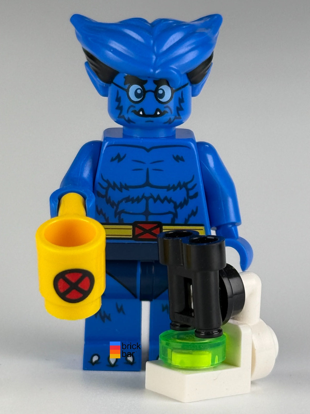 Beast colmar22 LEGO Marvel Studios Series 2 minifigure with pictured accessories, front view
