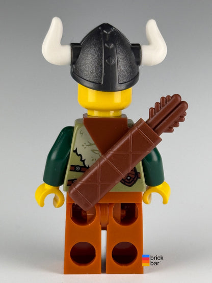 LEGO Viking Archer idea168 with olive tunic, horned helmet and quiver — back view