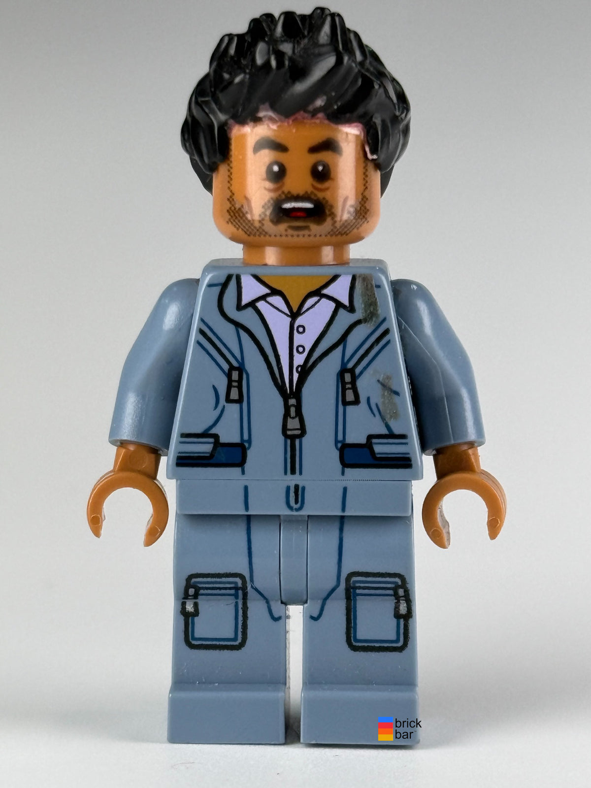 Simon Masrani jw003 LEGO Jurassic World minifigure, alternate expression view, Brick Bar original photo