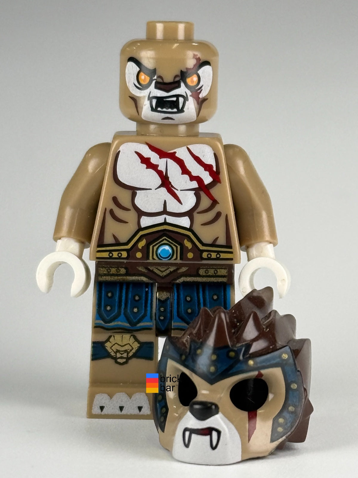 Longtooth loc027 LEGO Legends of Chima minifigure — headgear off view