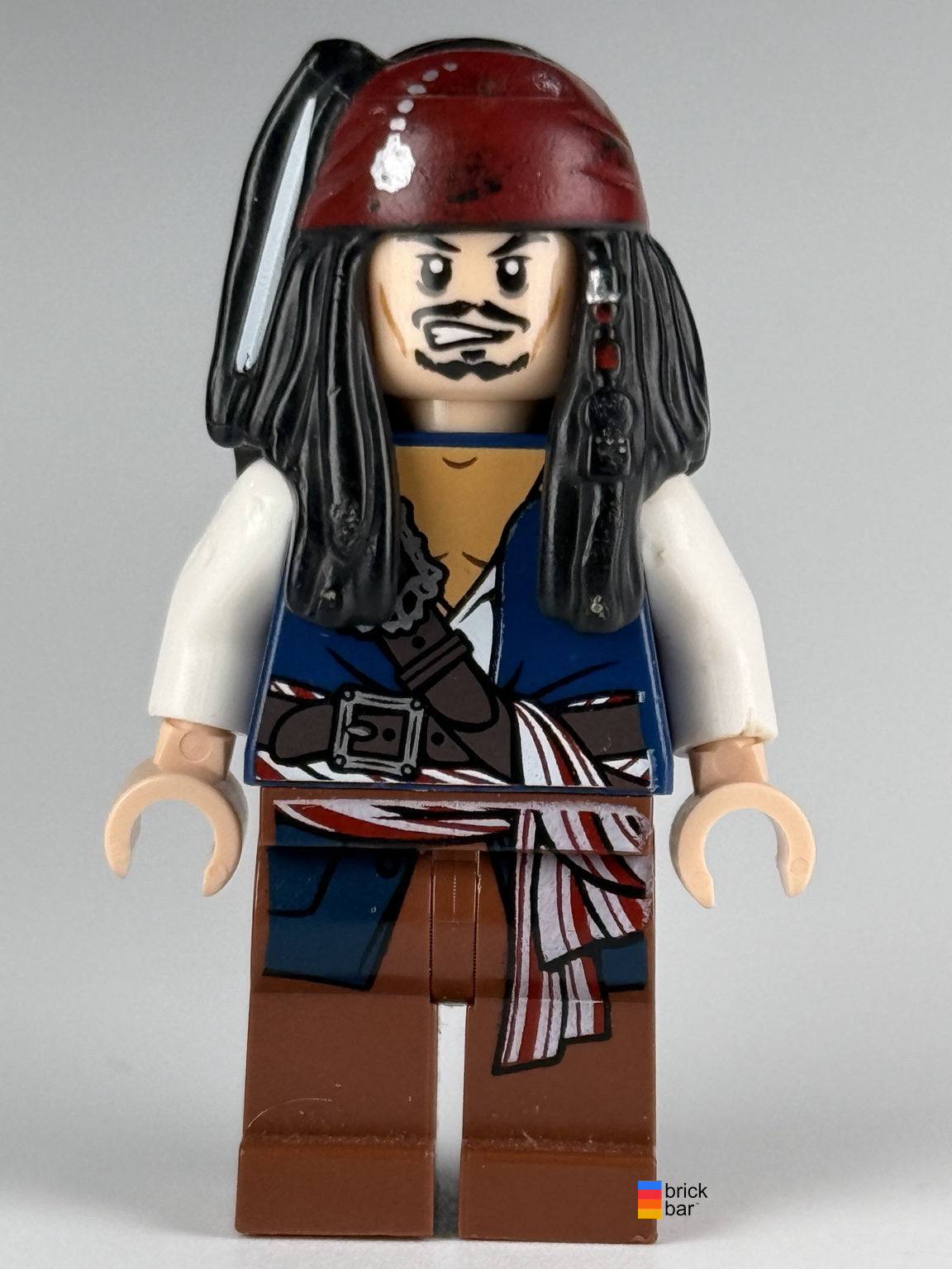 Captain Jack Sparrow poc012 LEGO Pirates of the Caribbean minifigure, normal face front view