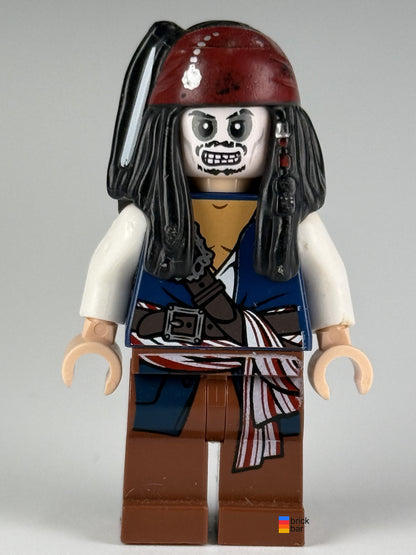 Captain Jack Sparrow poc012 LEGO Pirates of the Caribbean minifigure, skeleton face front view