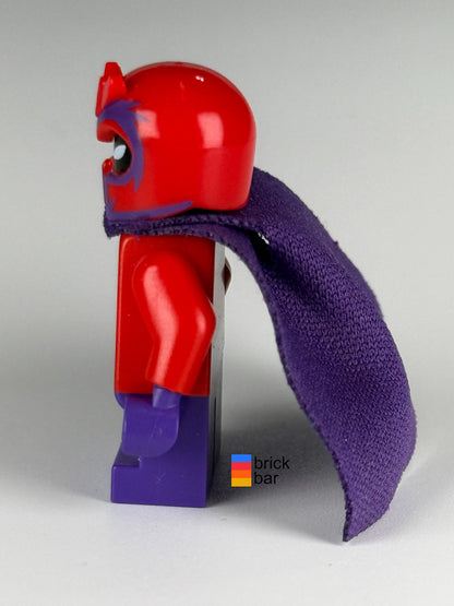 Side view of Magneto - Short Legs LEGO minifigure sh0365 showing helmet profile and purple cape