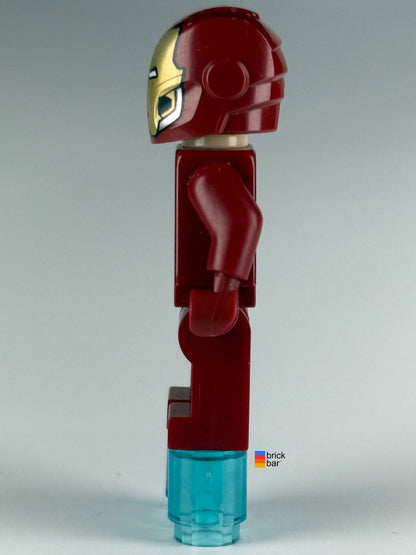 Iron Man sh0649 LEGO® Marvel minifigure — side view, actual item photographed by Brick Bar™