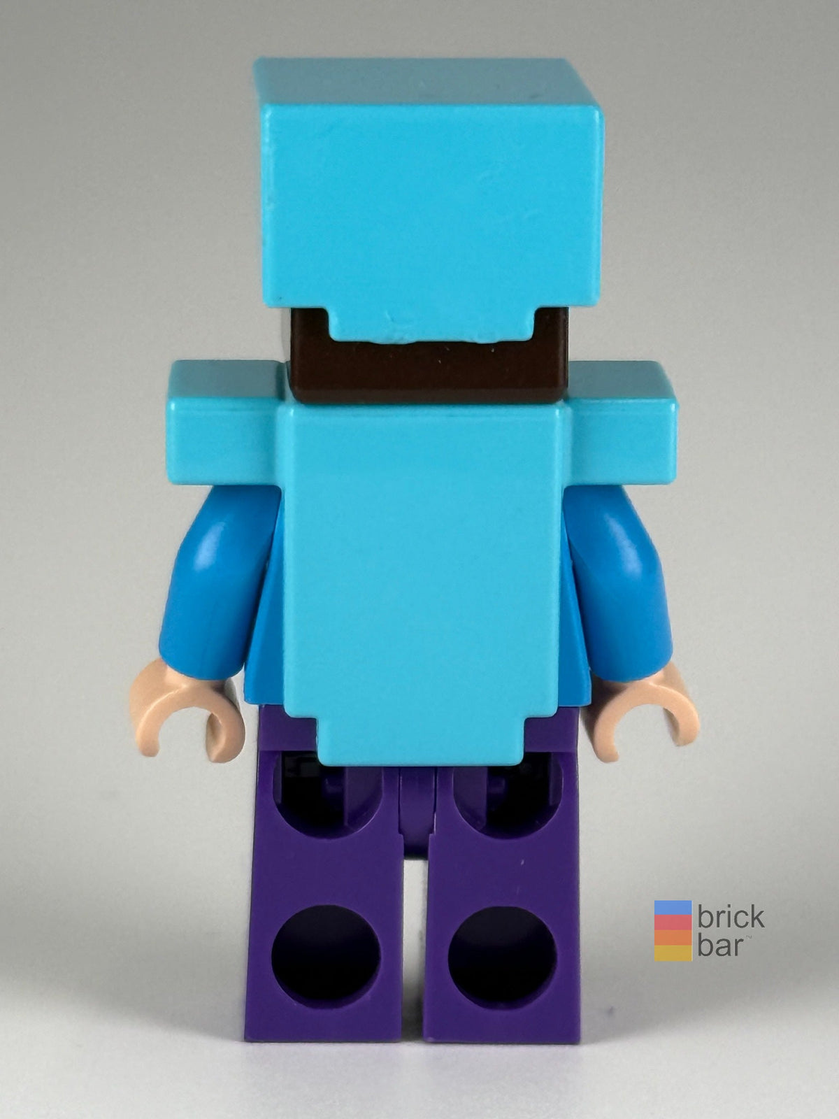 Steve - Dark Purple Legs, Medium Azure Helmet and Armor min020 LEGO® Minecraft Minifigure back view — Brick Bar