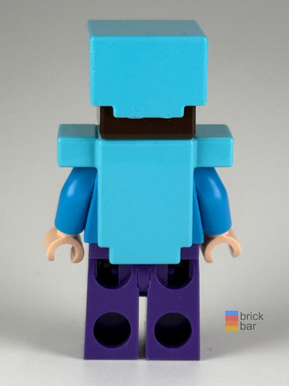 Steve - Dark Purple Legs, Medium Azure Helmet and Armor min020 LEGO® Minecraft Minifigure back view — Brick Bar