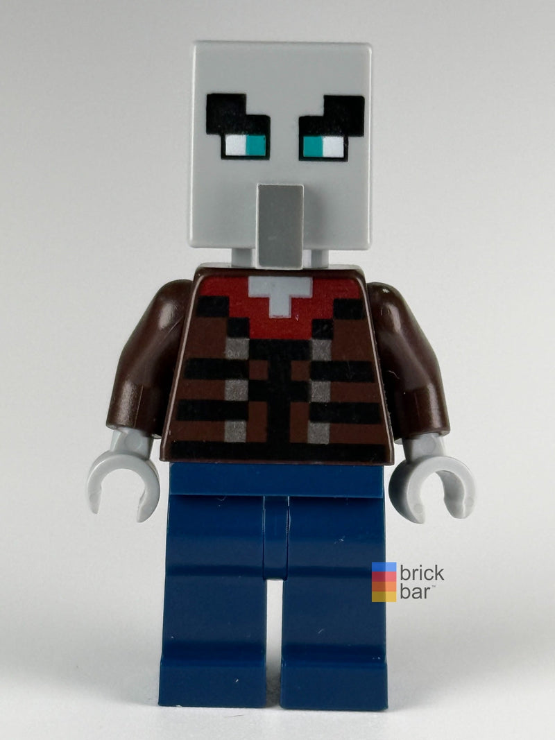 Illager Vindicator Wide Eyes min078 LEGO® Minecraft minifigure front view — Brick Bar