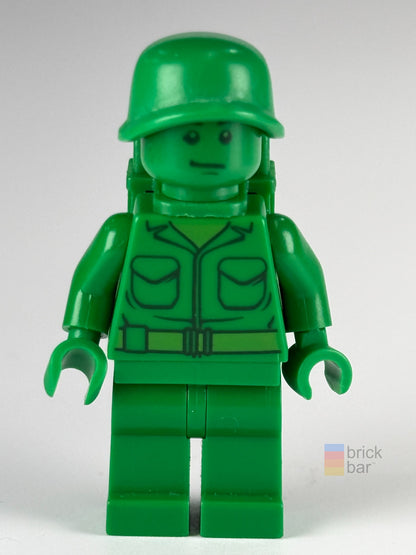 Green Army Man toy001 LEGO® Toy Story Minifigure front view with backpack — Brick Bar™