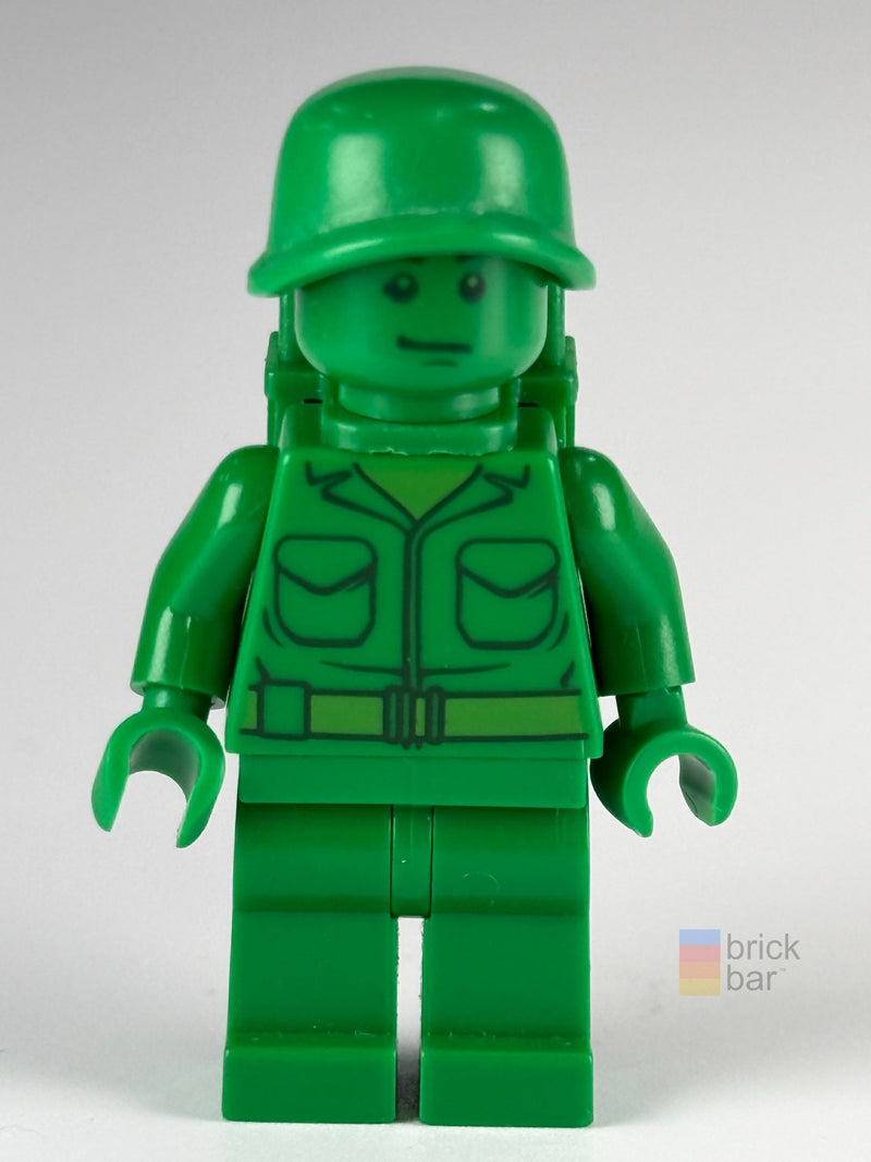 Green Army Man toy001 LEGO® Toy Story Minifigure front view with backpack — Brick Bar™