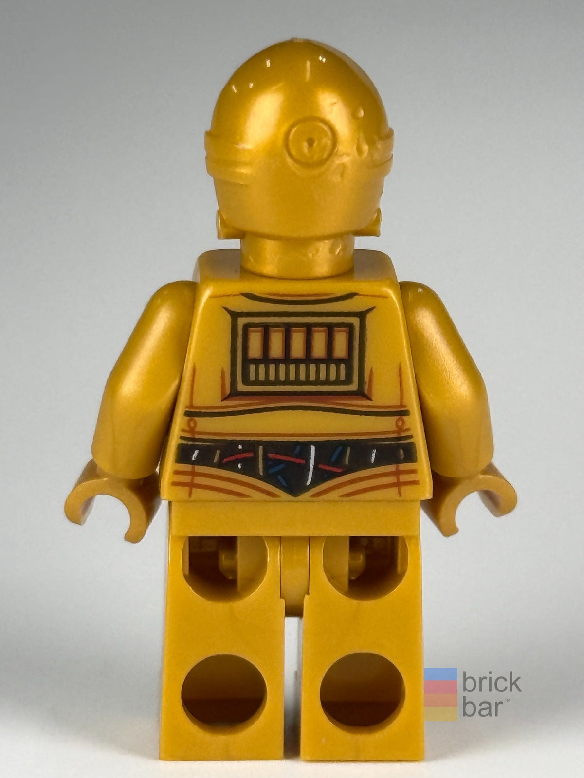 C-3PO LEGO® Star Wars minifigure sw0700 back showing printed control panel — original Brick Bar™ photograph