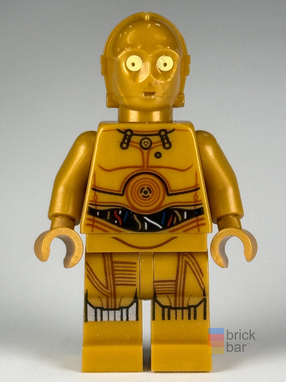 C-3PO LEGO® Star Wars minifigure sw0700 front showing colorful wires and printed legs — original Brick Bar™ photograph