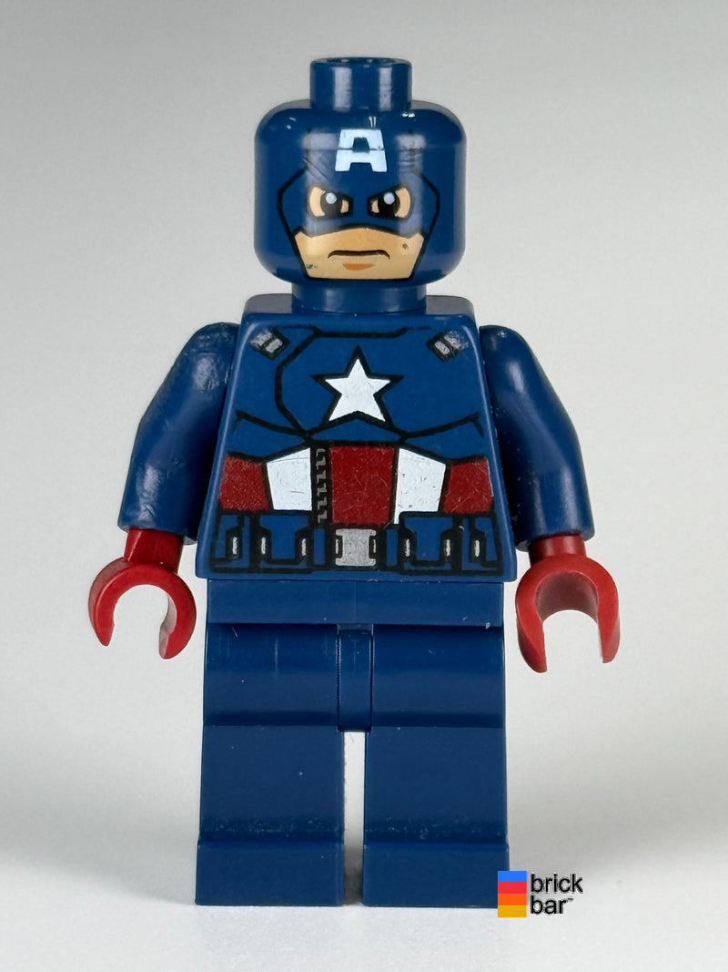 Captain America - Dark Blue Suit with Dark Blue Belt, Dark Red Hands, Mask sh0014 LEGO minifigure, front view