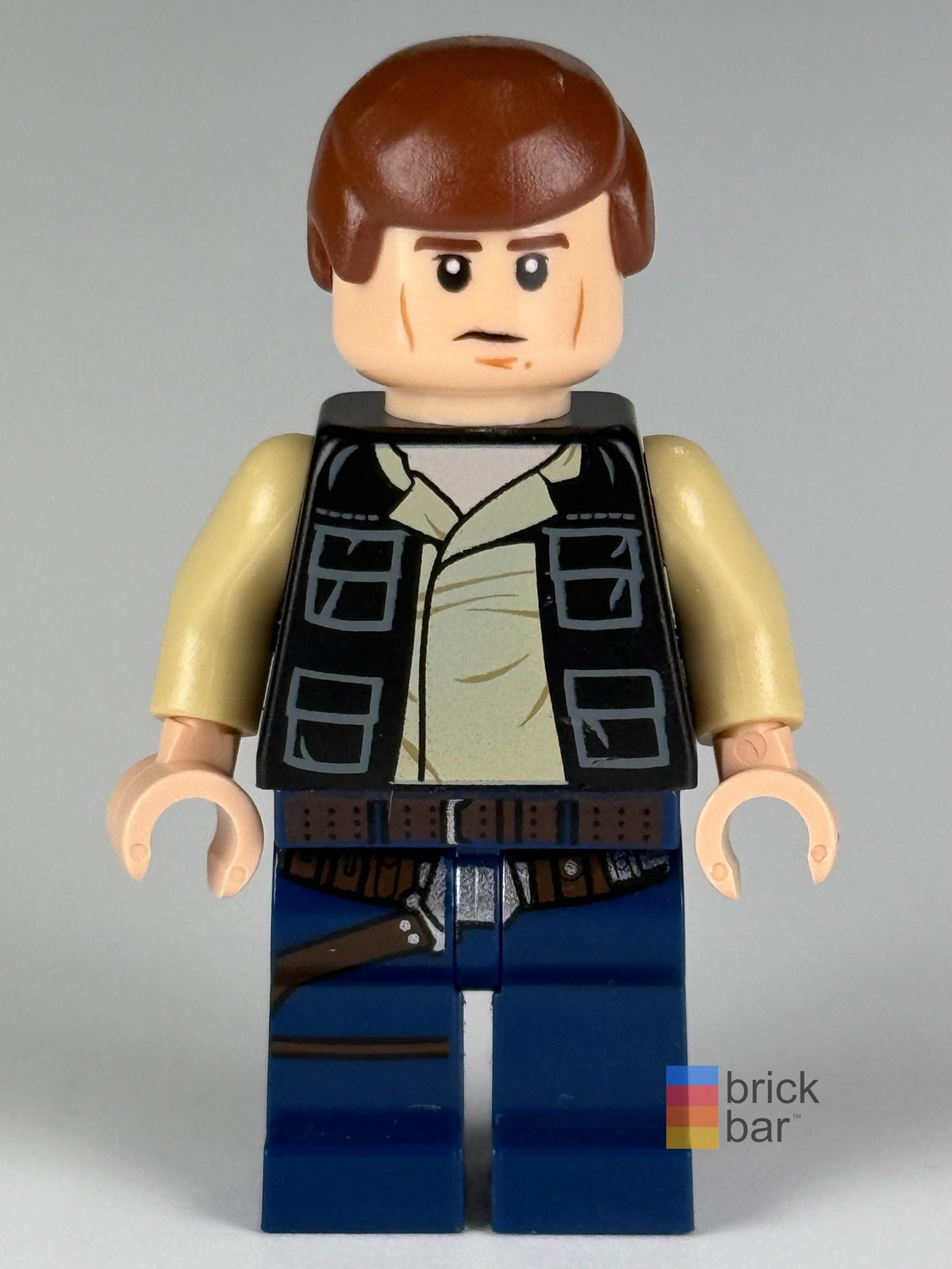 Han Solo LEGO Star Wars minifigure sw0539 front, serious expression — original Brick Bar™ photograph