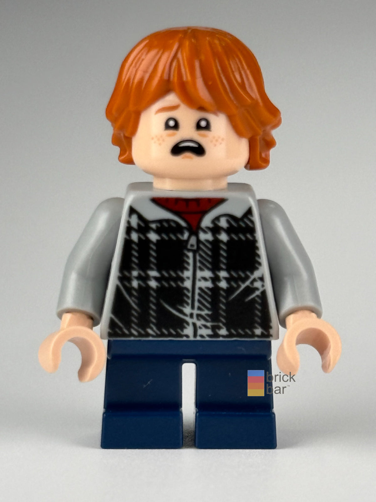 Brick Bar original photograph of Ron Weasley - Plaid Hoodie hp154, scared expression front view