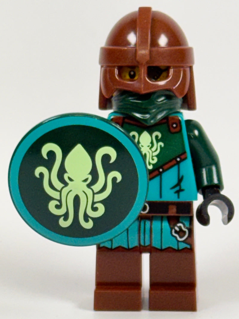 Actual pre-owned LEGO Kraken Warrior male idea229 with Kraken shield front view