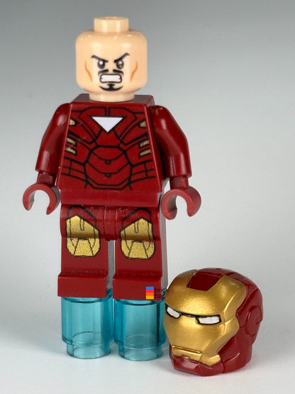 Iron Man Mark 6 sh0015 LEGO minifigure, angry dual-sided head detail