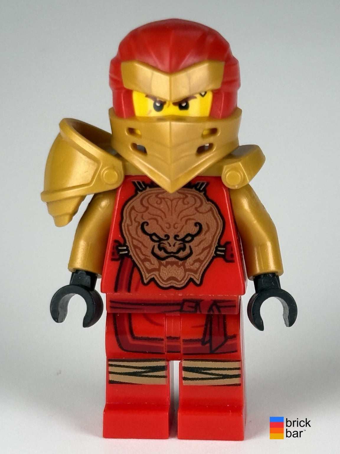 Kai Hero - Clip on Back njo0605 front view showing helmet, gold armor, and smiling expression