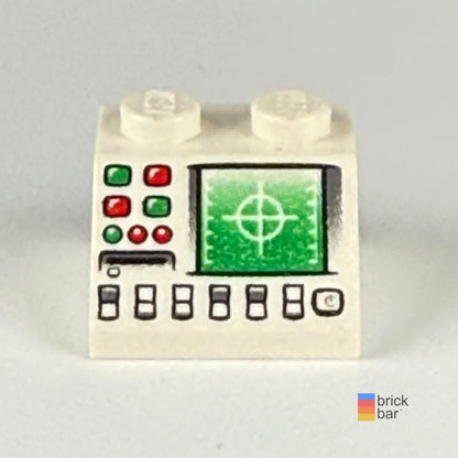 White LEGO radar control panel 3039pb041, front view — original Brick Bar photograph