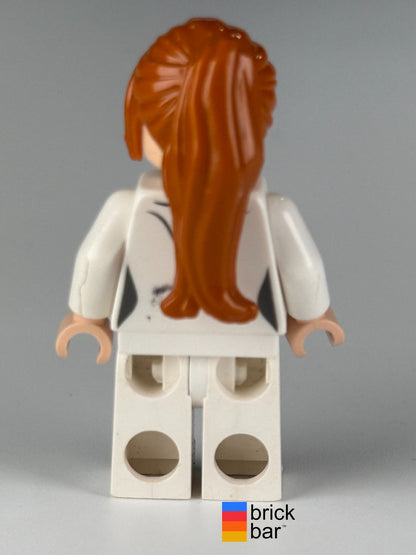 Side view of LEGO Marvel Super Heroes Pepper Potts in white suit, minifigure sh0068.