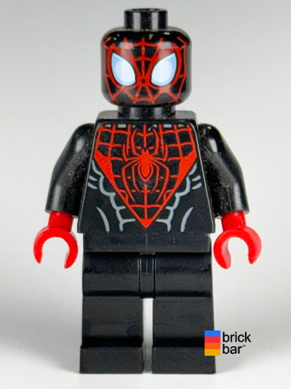 Spider-Man sh0190 front view, Miles Morales black suit with red webbing and red hands