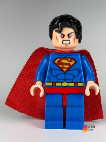 Superman - Blue Suit, Spongy Cape, Frown / Red Eyes sh0156 LEGO minifigure, alternate face view